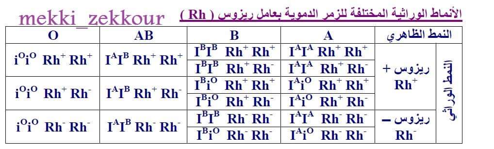 العلاقة بين النمط الظاهري والنمط التكويني (الوراثي) لمؤشرات الزمر الدموية.(نظام ABO ونظام Rh) الهجونة الثنائية