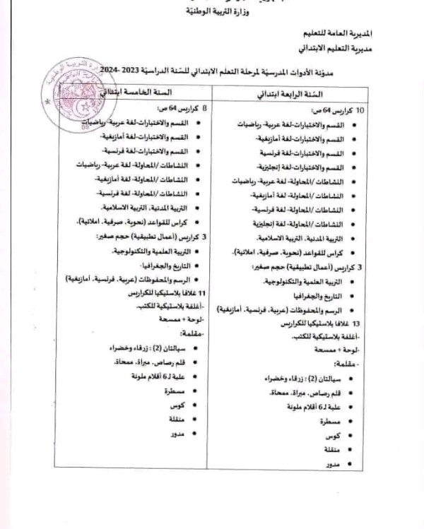 مدونةالأدوات المدرسية .الدخول المدرسي 2023 2024 مرحلة التعليم الابتدائي والمتوسط أولى ثانية ثالثة رابعة متوسط