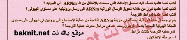 أكتب نص علمي تصف فيه تسلسل الأحداث التي سمحت بالانتقال من الـ ARNm إلى البيبتيد