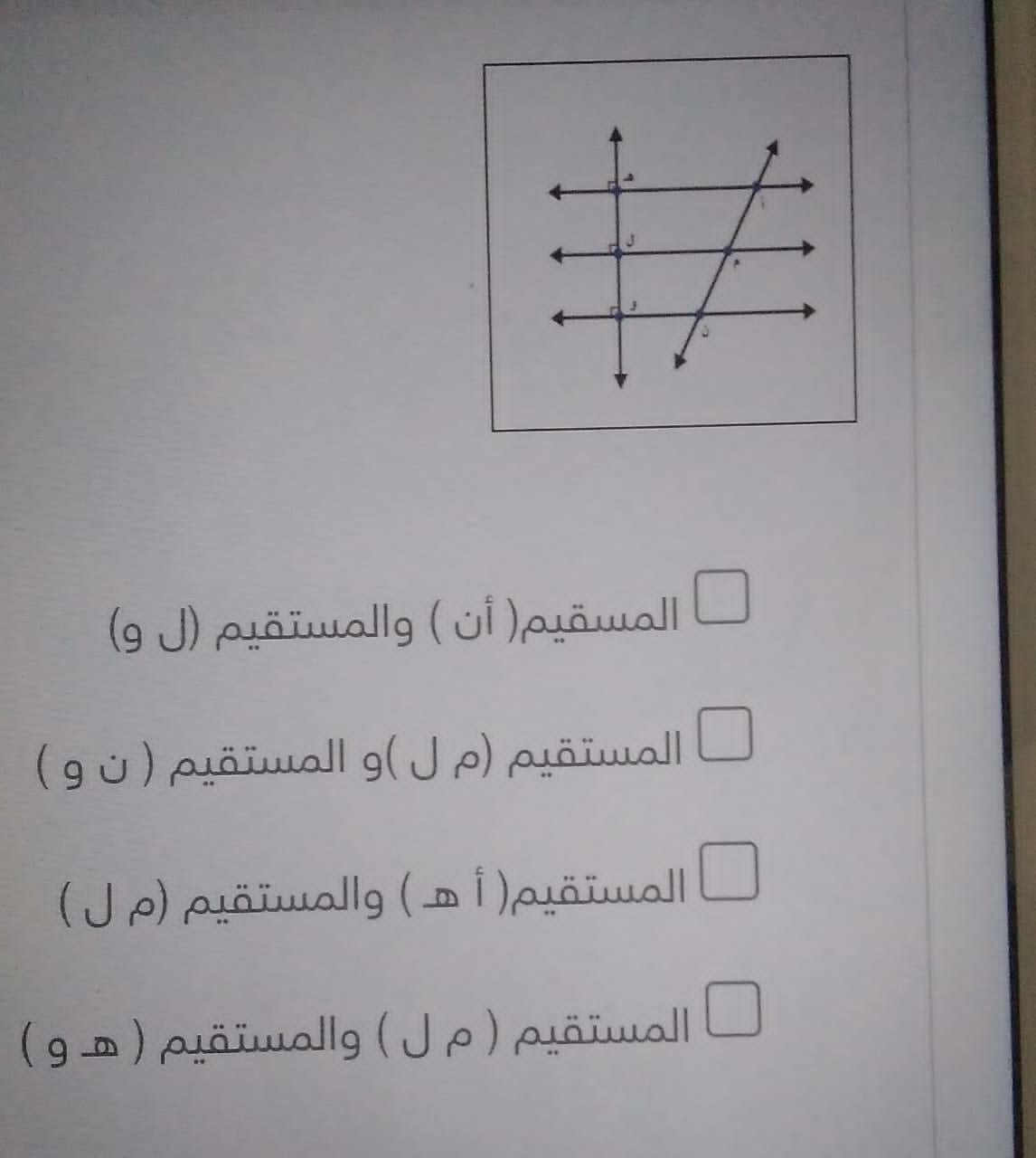 من خلال الشكل السابق المستتقيمات المتوازية هي