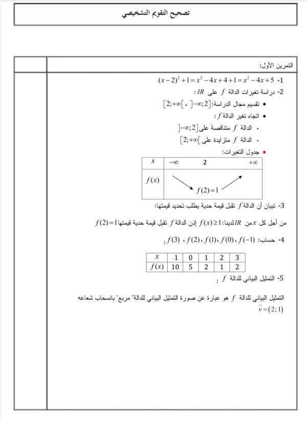 تقويم تشخيصي في مادة الرياضيات للسنة الثانية 2 ثانوي مع الحل 2023 الشعب العلمية