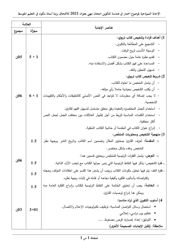 مواضيع مسابقة استاذ مكون متوسط مع الحل  امتحان مهني للالتحاق برتبة أستاذ