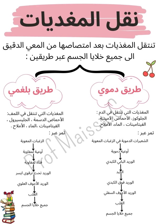 تحضير درس نقل المغديات للسنة 4 الرابعة متوسط