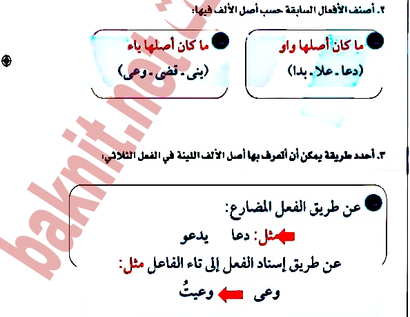 أصنف الأفعال السابقة حسب اصل الألف فيها