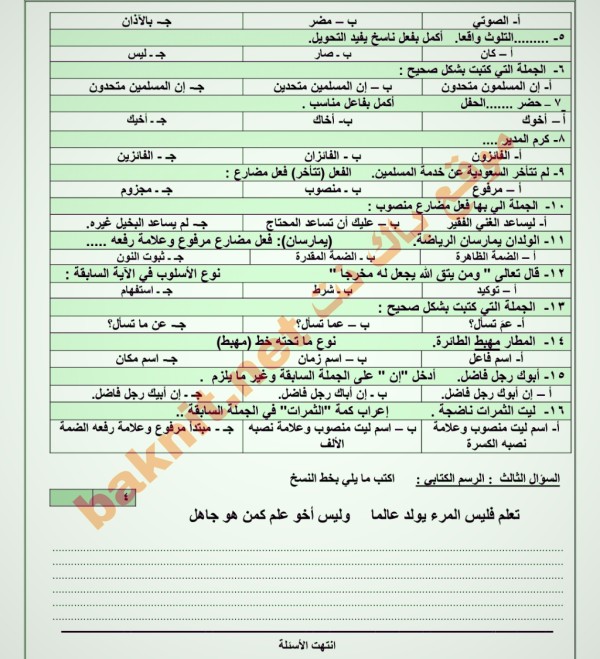 الاختبار التشخيصي - الفصل الدراسي الأول - للعام الدراسي ١٤٤٥هـ الصف : الأول المتوسط )