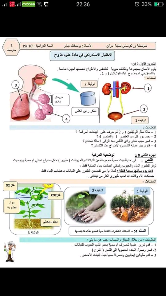 اختبار استدراكي في مادة العلوم الطبيعية سنة أولى متوسط مع الحل 2023 اختبارات استدراكية