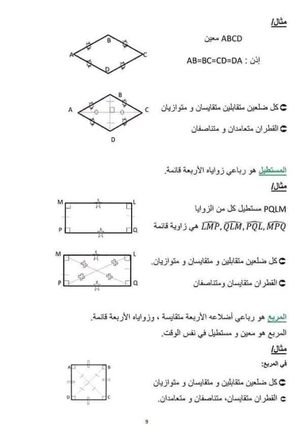 الاشكال المستوية رياضيات اولى متوسط مذكرة درس حول الأشكال المستوية المثلثات والمربعات