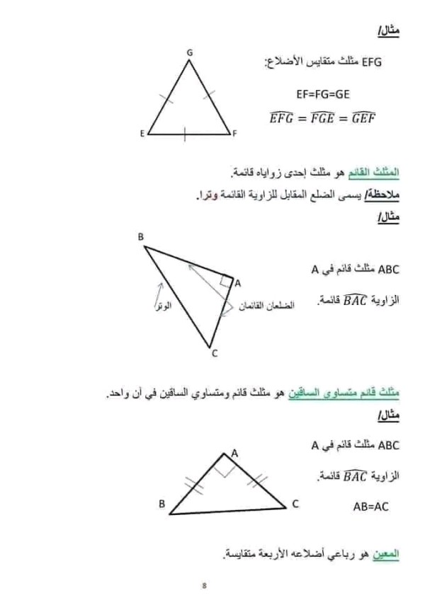 الاشكال المستوية رياضيات اولى متوسط مذكرة درس حول الأشكال المستوية