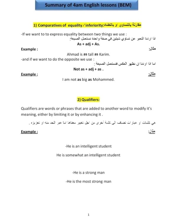 Comparative of equality ~inferiority   مقارنة بالتساوي او بالتضاد